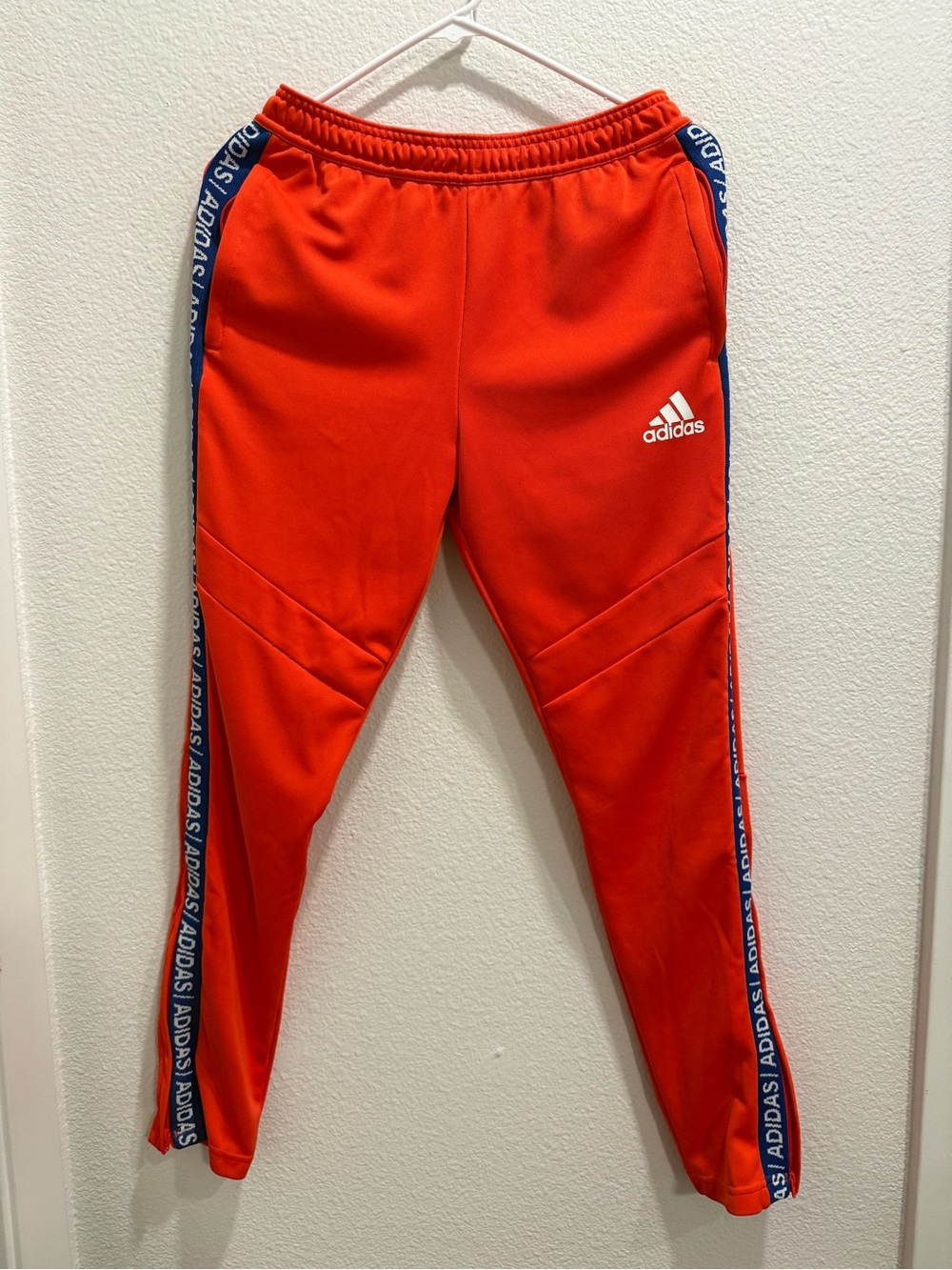 adidas Women's Orange Track Pants with Blue Side Tape